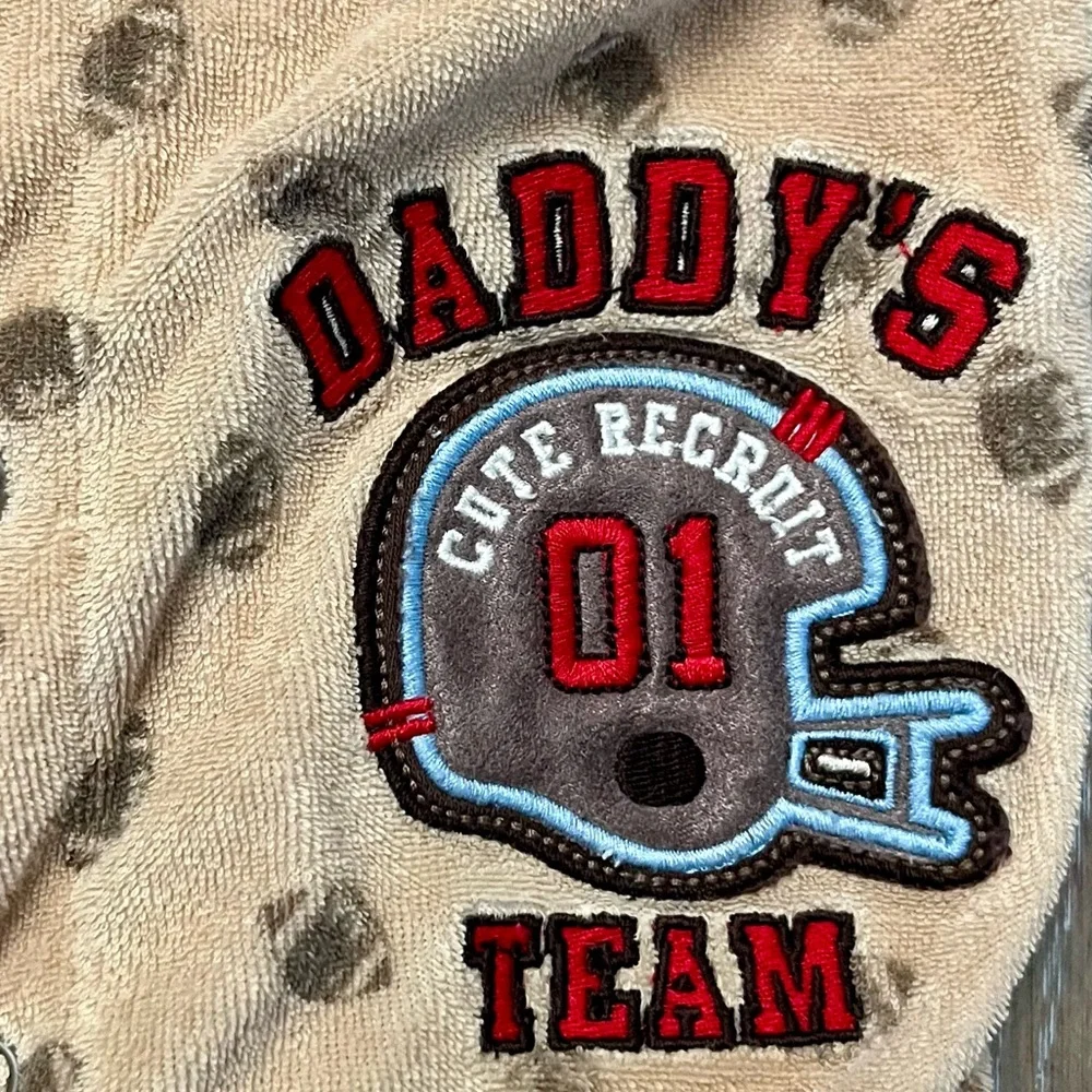Carters Baby Boy tan & brown Football “Daddy’s Team” one‎ piece footed PJs 6 mos